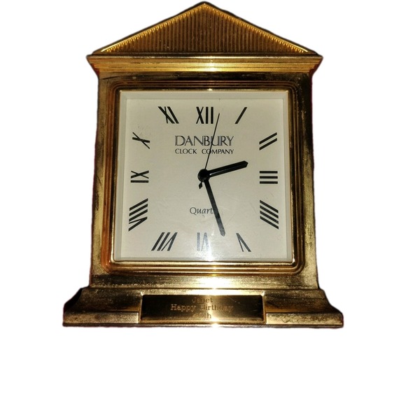 Other - Danbury Co Quartz Clock Mantel Desk Gold tone Paperweight Happy‎ 40th Bday Janet